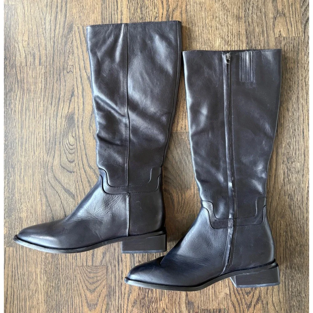 Dolce Vita Womens Black Leather Knee High Pointed Toe Block Heel Boots Size 6.5M